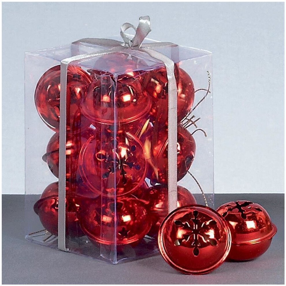 Christmas Decoration 12 Pack Snowflake 40mm Jingle Bell Baubles - RED