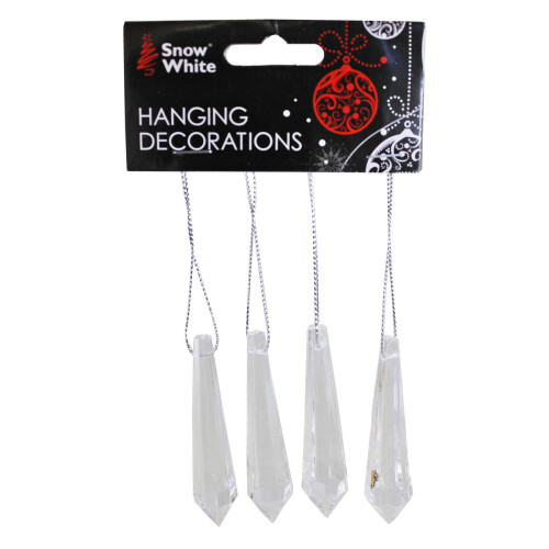 Christmas Clear Acrylic Hanging Tree Decorations - 4 Pack 7cm Pendants