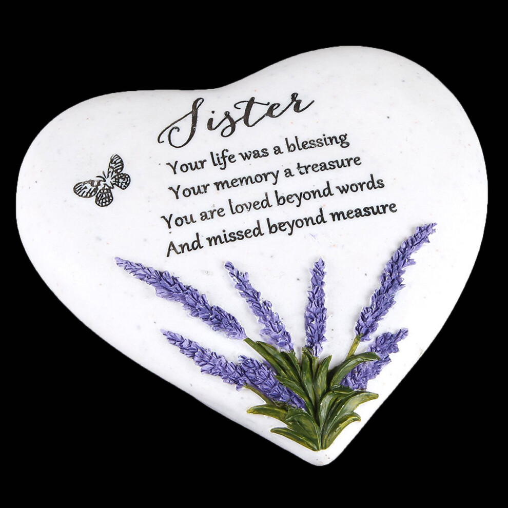 "Thoughts of You" Lavender Stone Heart Memorial Plaque - Sister