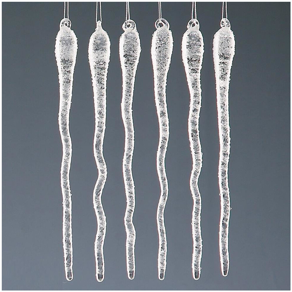 Christmas Tree Decoration 6 Pack Frosted Glass Wavy Icicles