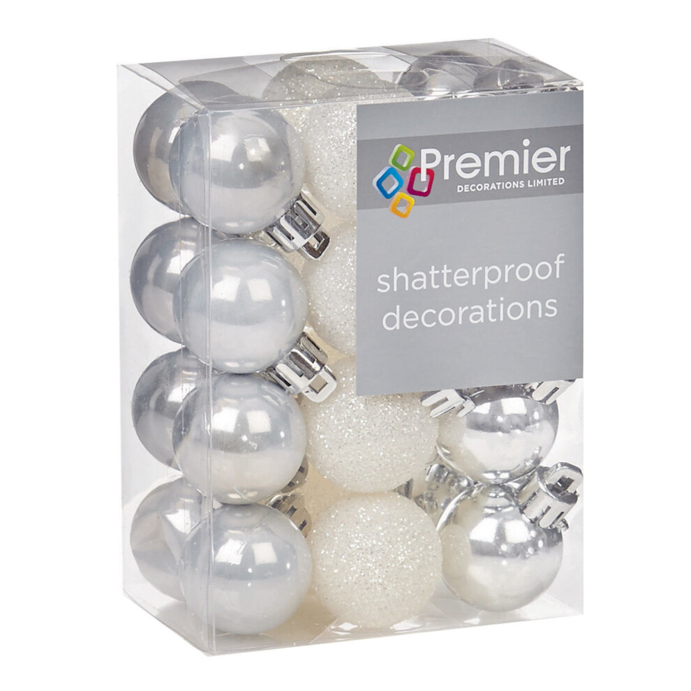 Christmas Tree Decoration 24 30mm Shatterproof Baubles - Silver & White