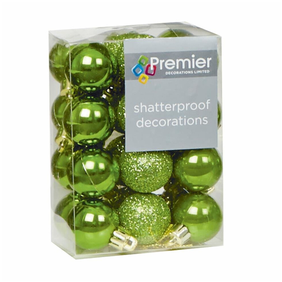 Christmas Tree Decoration 24 30mm Shatterproof Baubles - Apple Green