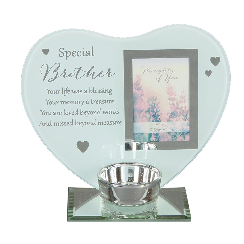Thoughts of You" Glass Photo Frame Memorial Tea Light Candle Holder - Brother