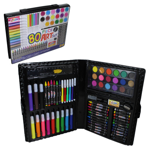 Grafix 80 Piece Children's Art Set in Case - Paints, Crayons, Pastels, Pens