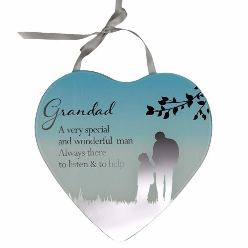WIDDOP and Co. Reflections Mirror Glass Hanging Heart Plaque Gift  Grandad