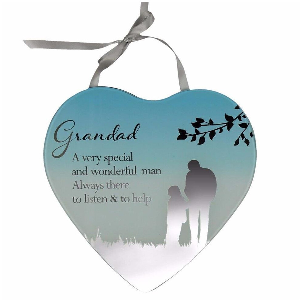 Reflections Mirror Glass Hanging Heart Plaque Gift  Grandad