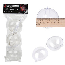 Fillable Clear Plastic Christmas Tree Baubles with Hanging Ribbon - 3 Pack 60mm