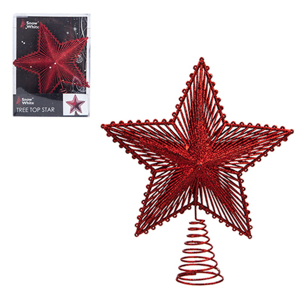 Christmas Tree Top Star 200mm Full Glitter Decoration - Red