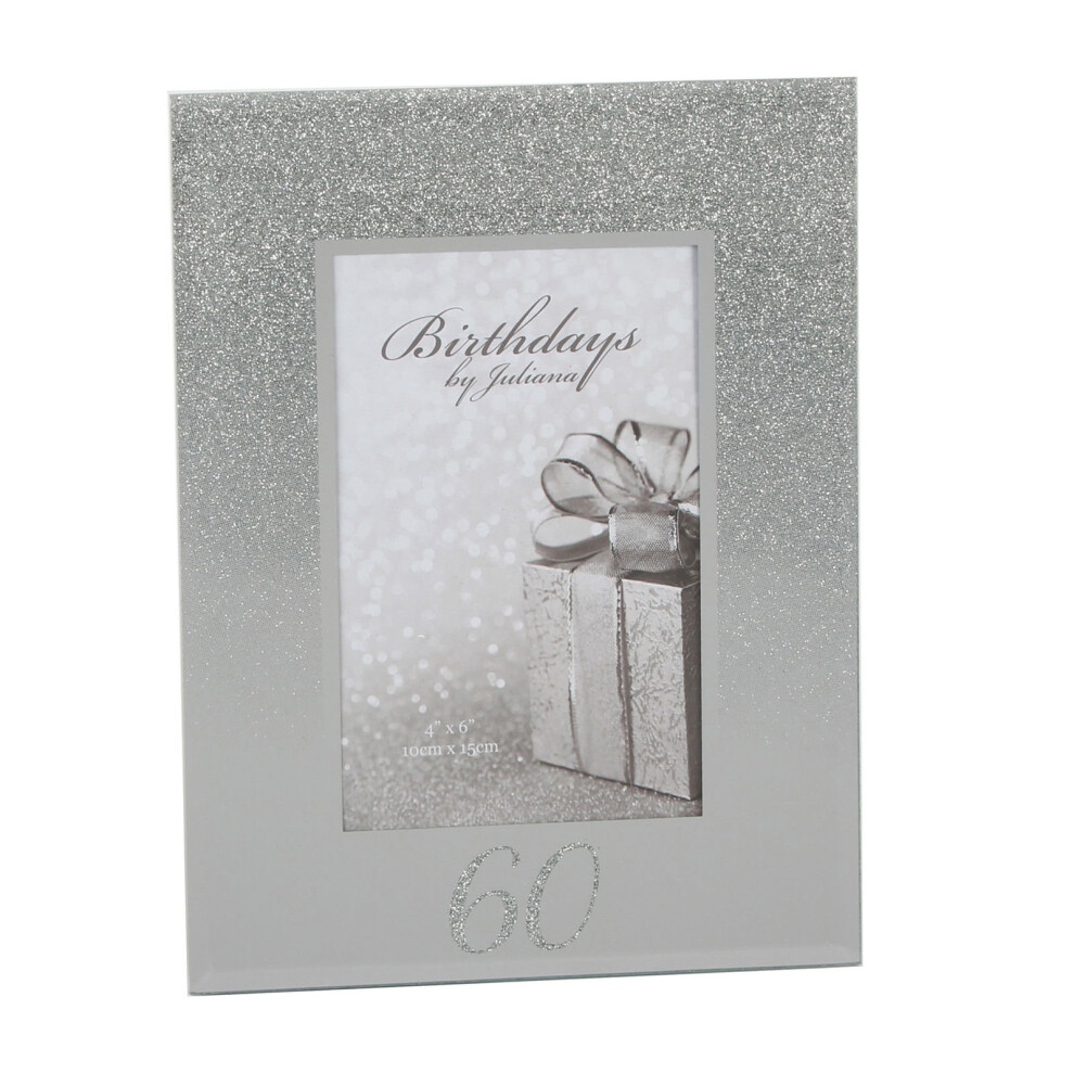 Silver Glitter & Mirror 4'x6' Photo Frame with Number - 60th Birthday / Anniversary