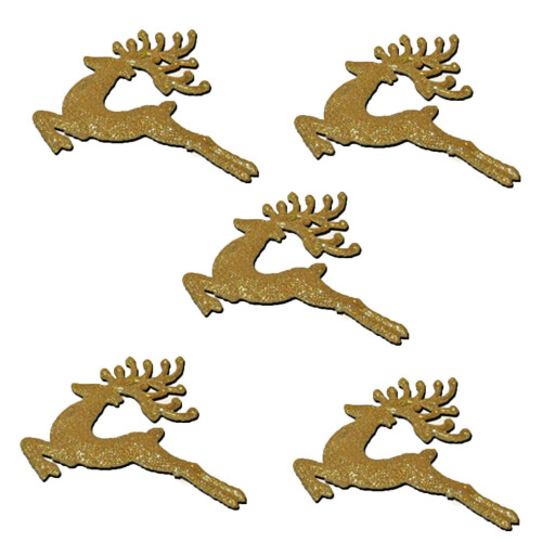 Christmas Tree Room Decorations - 5 Pack 3D Prancing Reindeer Gold