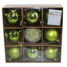 Christmas Tree Decoration 9 Pack 80mm Shatterproof Baubles - Apple Green