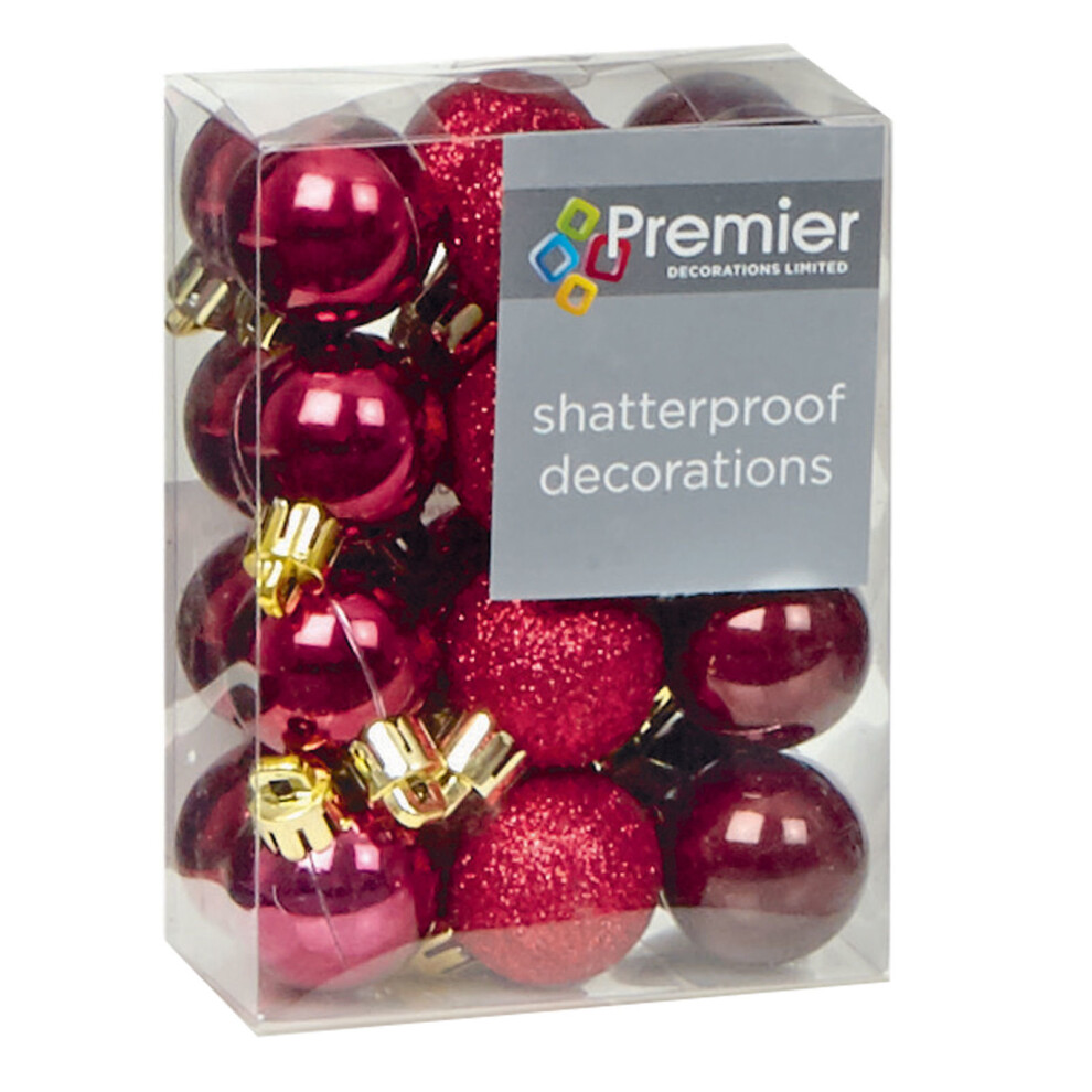 Christmas Tree Decoration 24 30mm Shatterproof Baubles - Cranberry Red