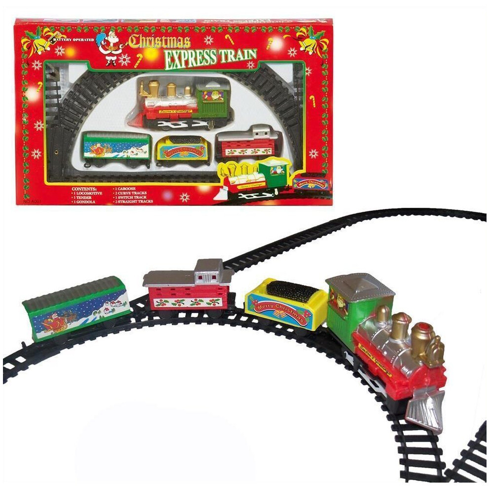 Christmas Express 9-Piece Battery-Operated Train Set with 183cm Track – Includes Locomotive, Tender, Gondola & Caboose