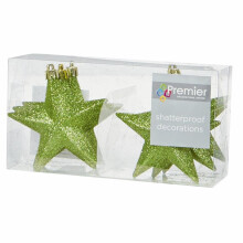 Christmas Tree Decoration 6 100mm Shatterproof Glitter Stars - Apple Green