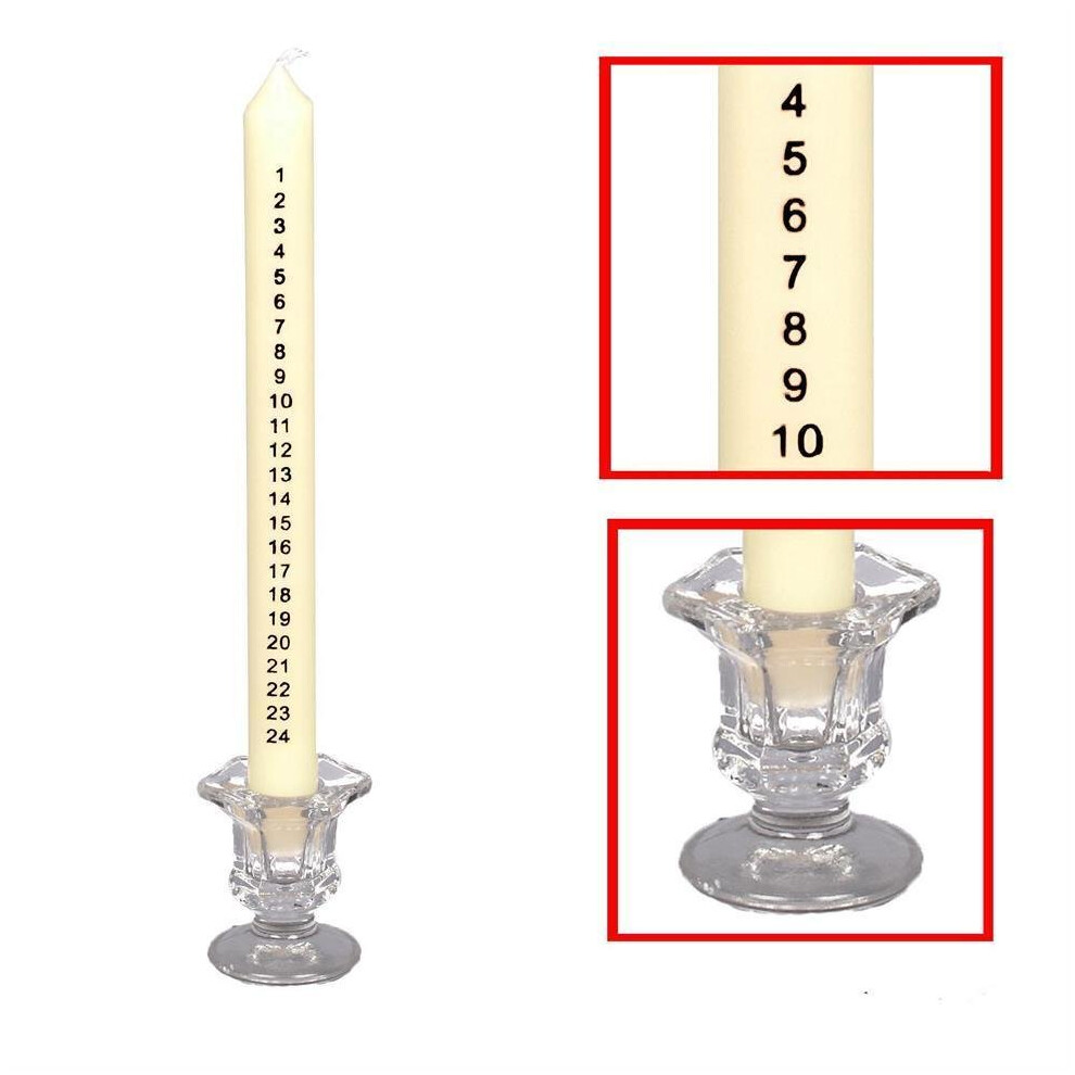 25cm Countdown to Christmas Advent Candle in Clear Glass Holder - IVORY