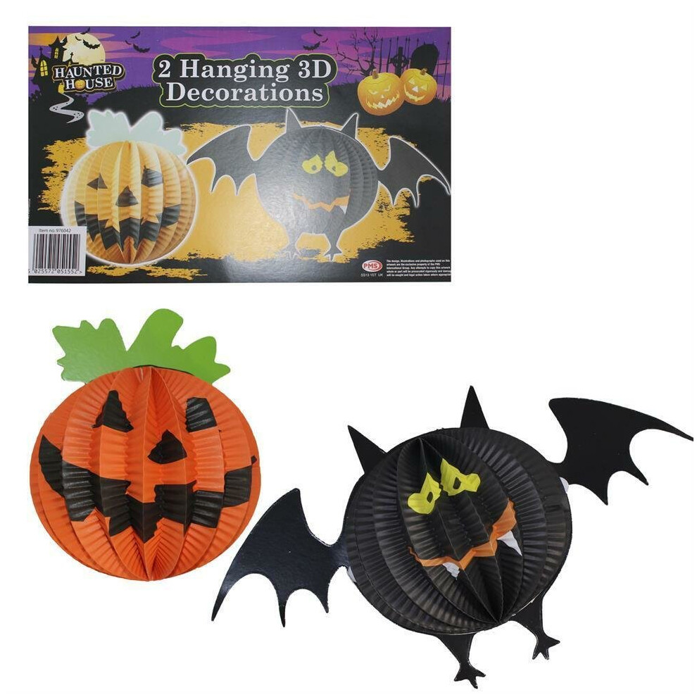 Halloween 2 Pack 3D Hanging Room Decoration - Pumpkin & Bat