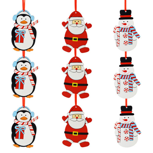 Set of 9 Wooden Christmas Tree Decorations - Fun Characters