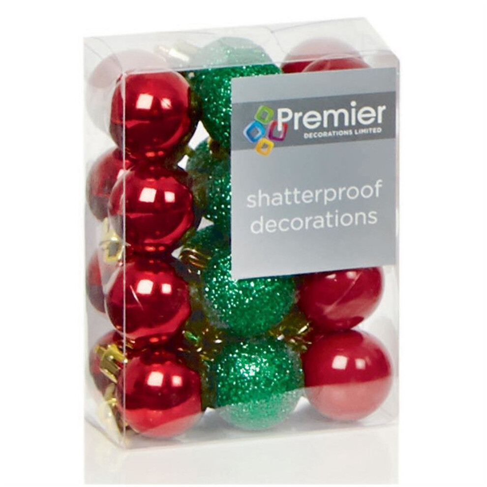 24-Pack 30mm Shatterproof Christmas Baubles Red & Green with Glitter, Matte & Gloss Finishes Gold Tops