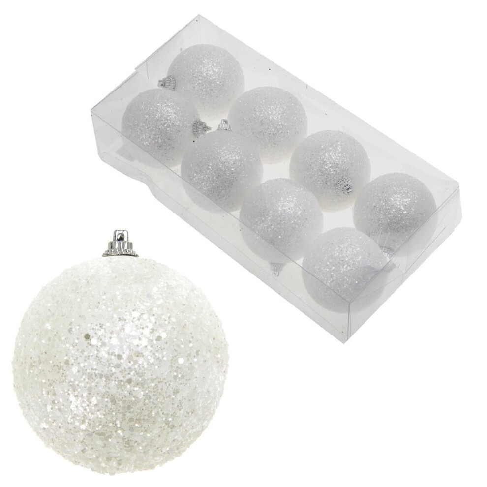 White Snowball Baubles Christmas Tree Hanging Decoration - 8 Pack 40mm