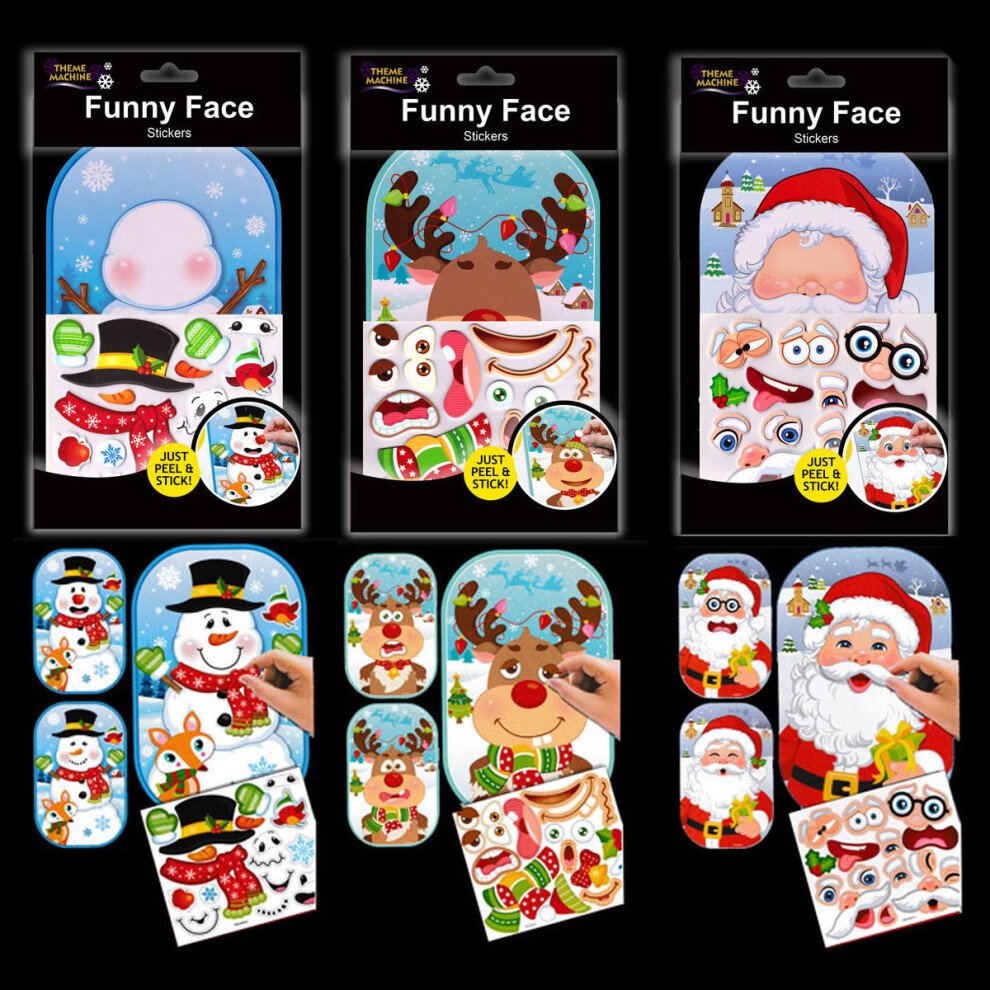 Christmas Characters Set of 3 Funny Face Stickers - Great Stocking Filler