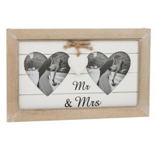 Double Heart Wooden Photo Frame - Mr & Mrs - Wedding Day