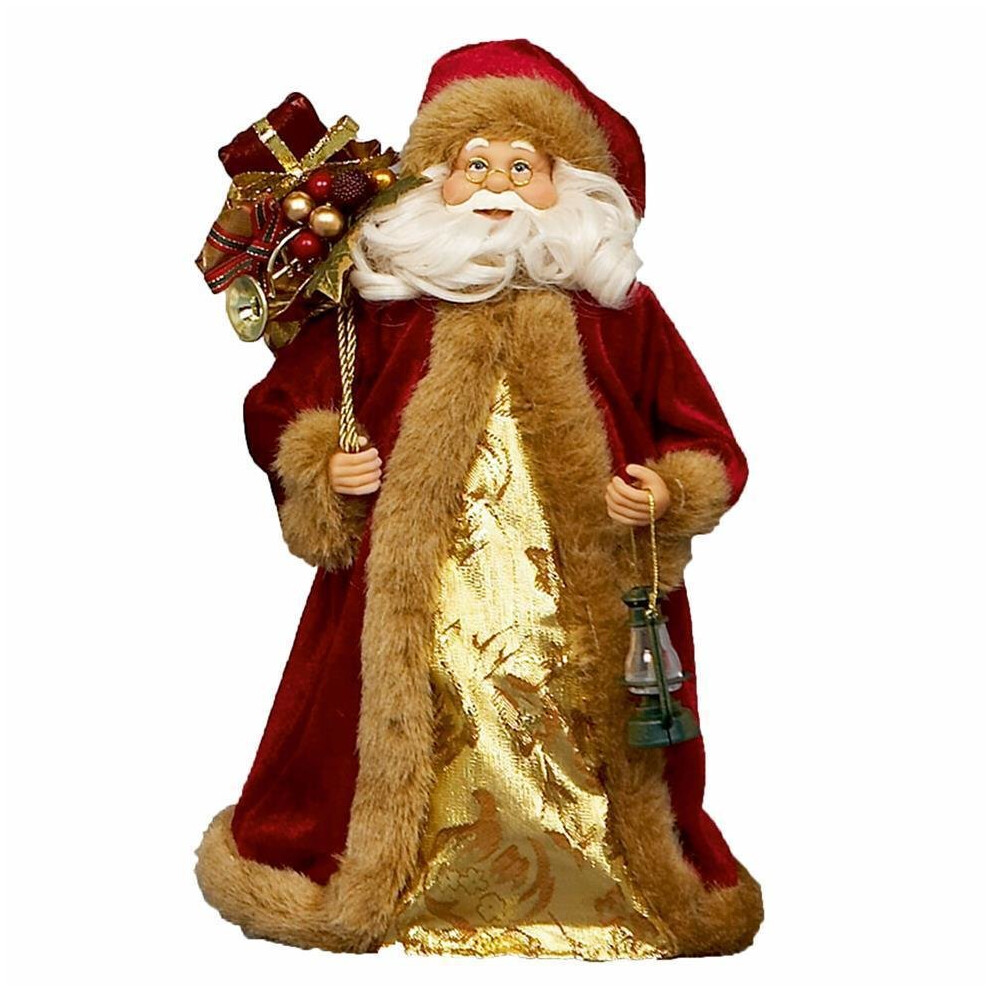 Christmas Decoration 30cm Standing Decorative Santa with Lantern - Burgundy/Gold