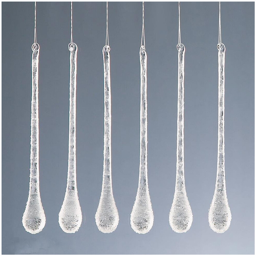 Christmas Tree Decoration 6 Pack Frosted Glass Droplet Icicles