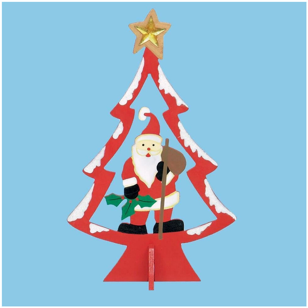 25cm Wooden Christmas Tree with Character - Red with Santa