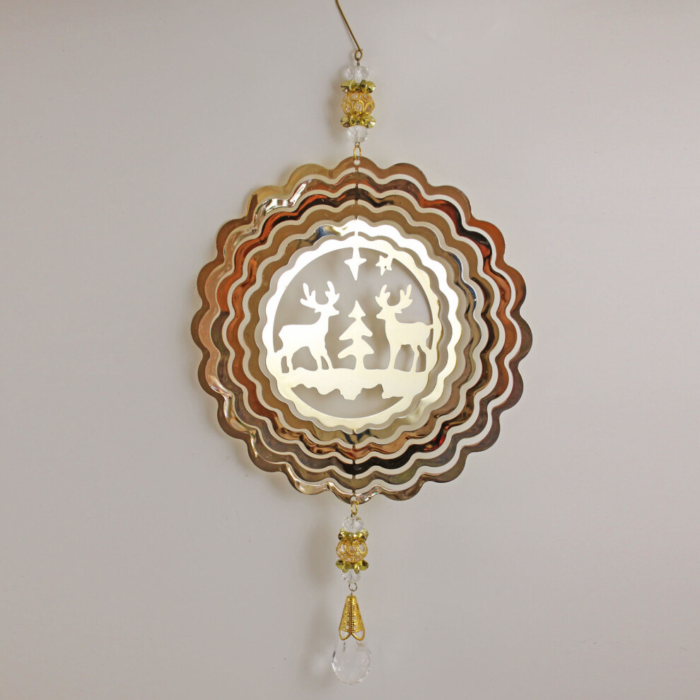 Festive Christmas Laser Cut Metal Hanging Turning Decoration with Reindeer - Gold-image-OPC-PTBYNV-NEW