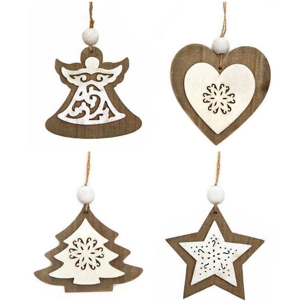 Set of 4 Wooden Christmas Tree Decorations Heart, Angel, Tree & Star-image-OPC-PTBVY9-NEW