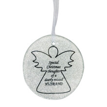 Silver Glittery Glass Memorial Angel Christmas Tree Hanger - Husband