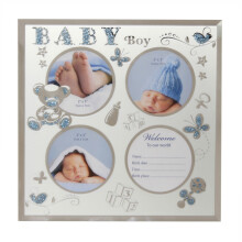 New Baby Glass Multi Aperture Photo Frame with Data Space - Baby Boy