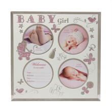 New Baby Glass Multi Aperture Photo Frame with Data Space - Baby Girl