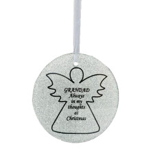 Silver Glittery Glass Memorial Angel Christmas Tree Hanger - Grandad