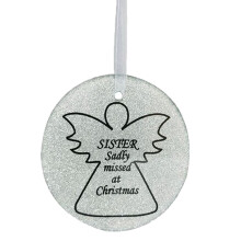 Silver Glittery Glass Memorial Angel Christmas Tree Hanger - Sister