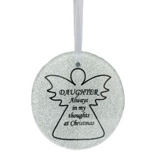 Silver Glittery Glass Memorial Angel Christmas Tree Hanger - Daughter