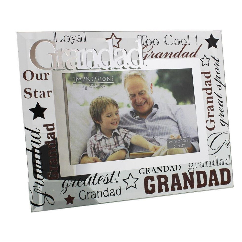 Glass 6 x 4 Photo Frame with Mirror Glass & Glitter Letters - Grandad