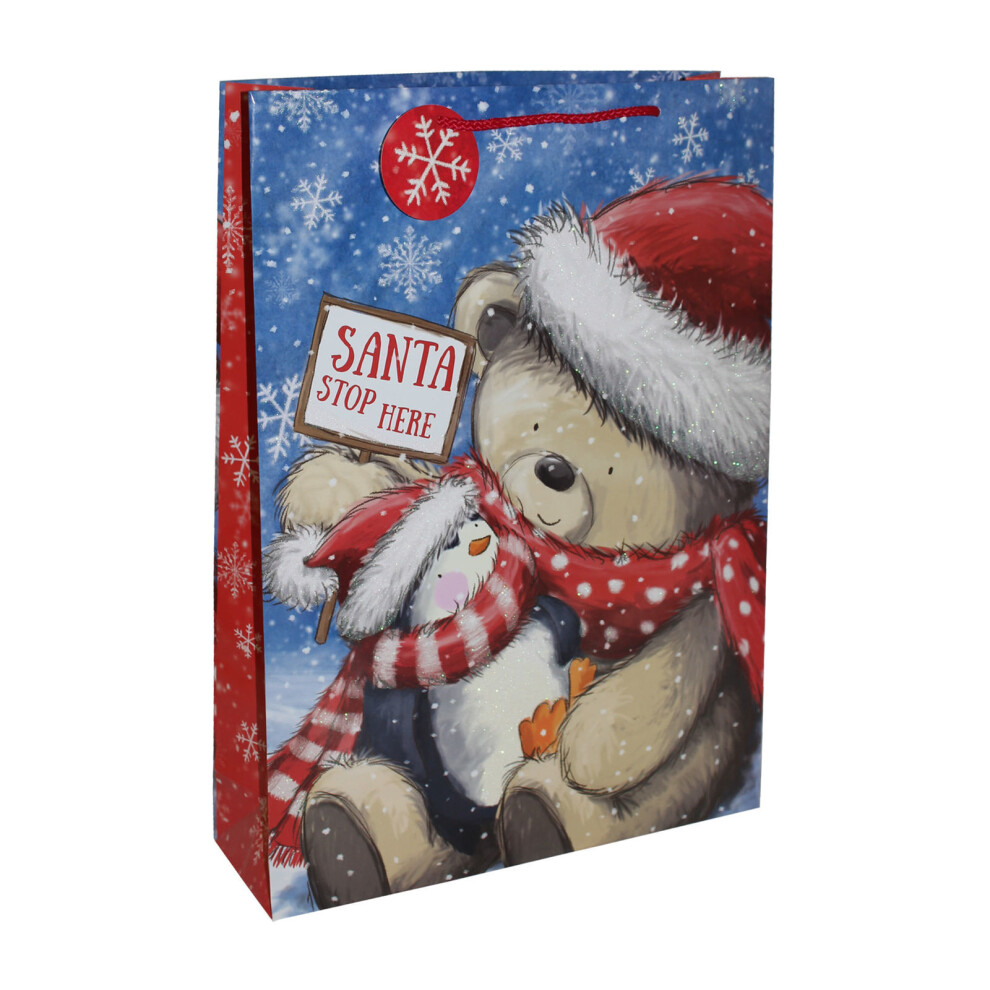 Christmas Present Gift Bag with Tag - Large 45x33x10cm Cute Bear