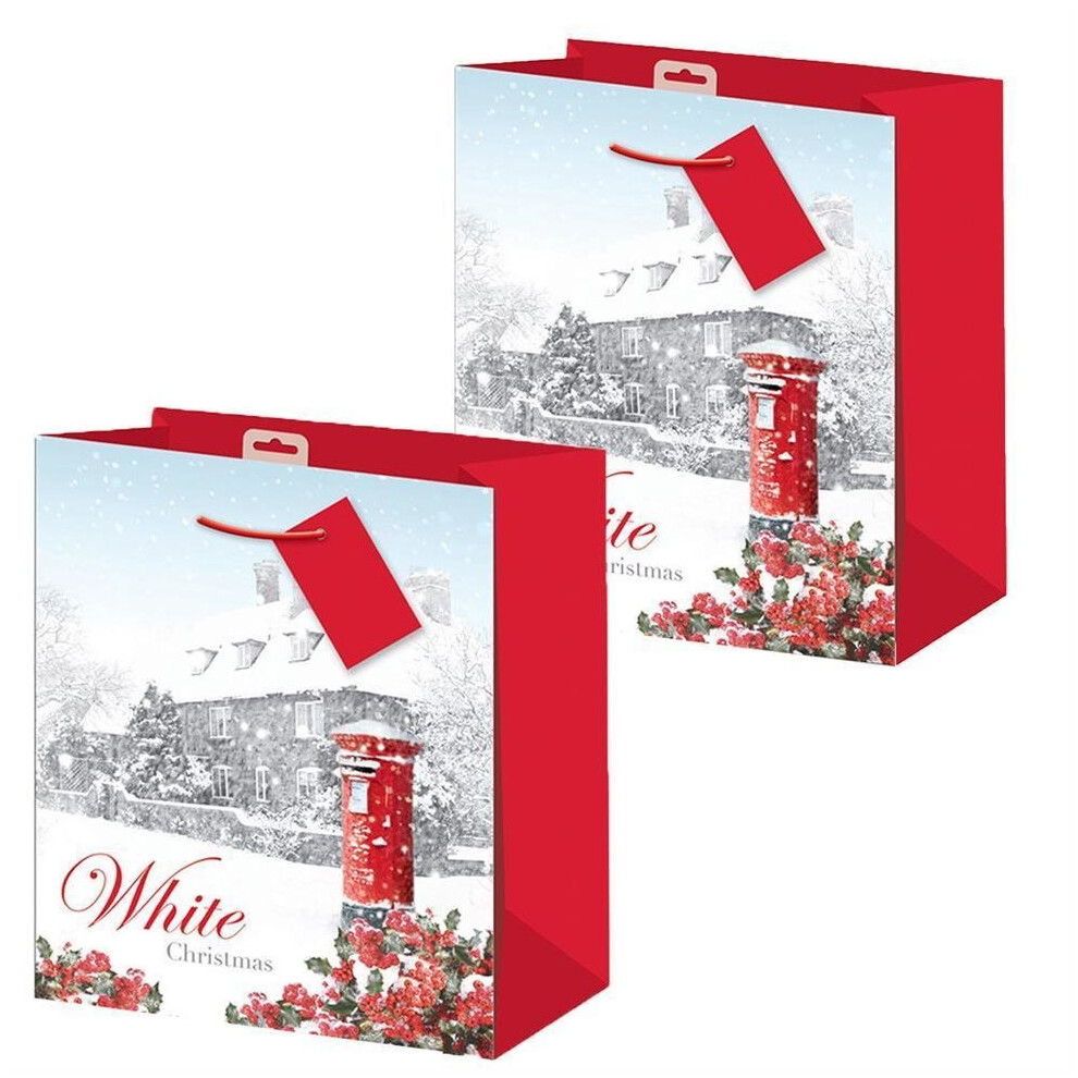 2 Pack Christmas Small Gift Bag 26.5cm x 21.5cm x 10cm - White Christmas