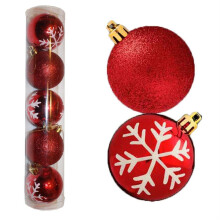 Christmas Decoration 5 Pack 60mm Snowflake & Glitter Baubles - Red