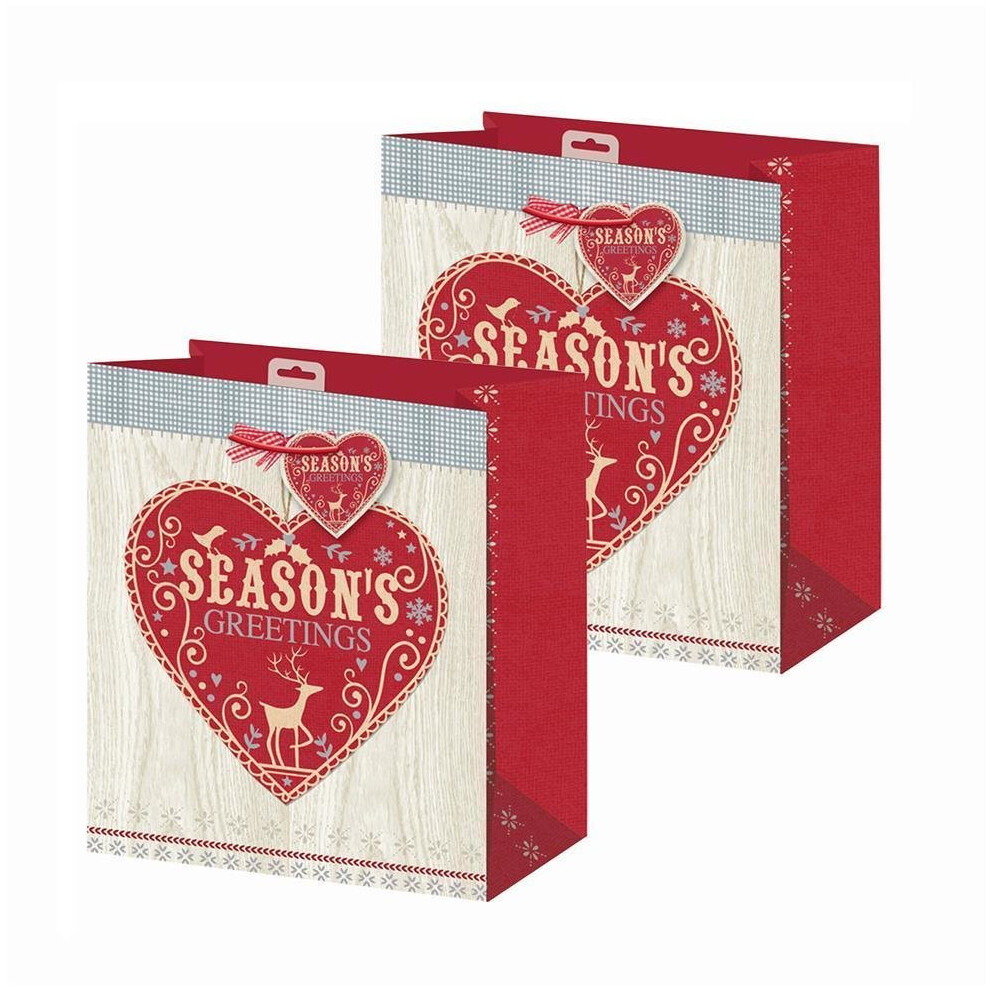 2 Pack Christmas Small Gift Bag 26.5cm x 21.5cm x 10cm - Season's Greetings