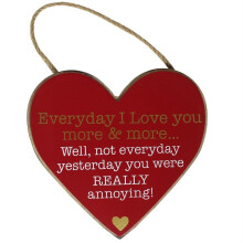 Red MDF Hanging Heart Plaque 'Everyday I Love you ..... Valentines Day