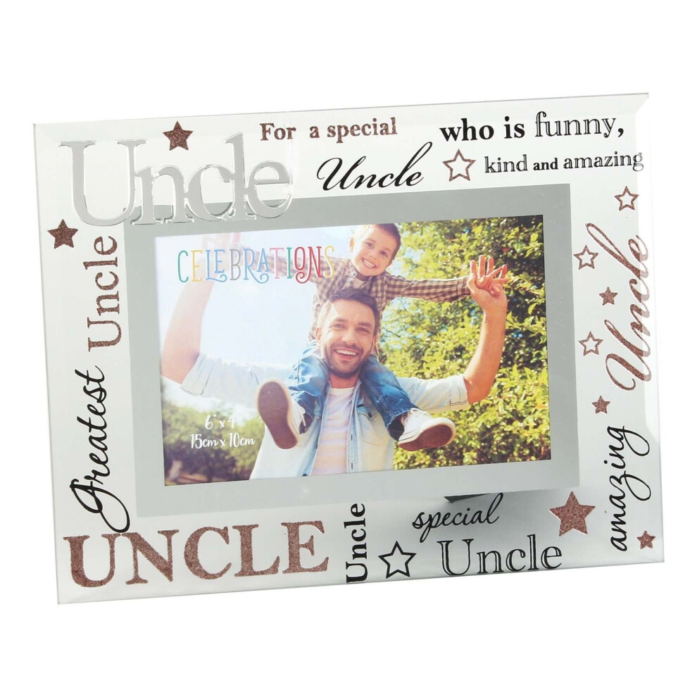 Glass 6 x 4 Photo Frame with Mirror Glass & Glitter Letters - Uncle