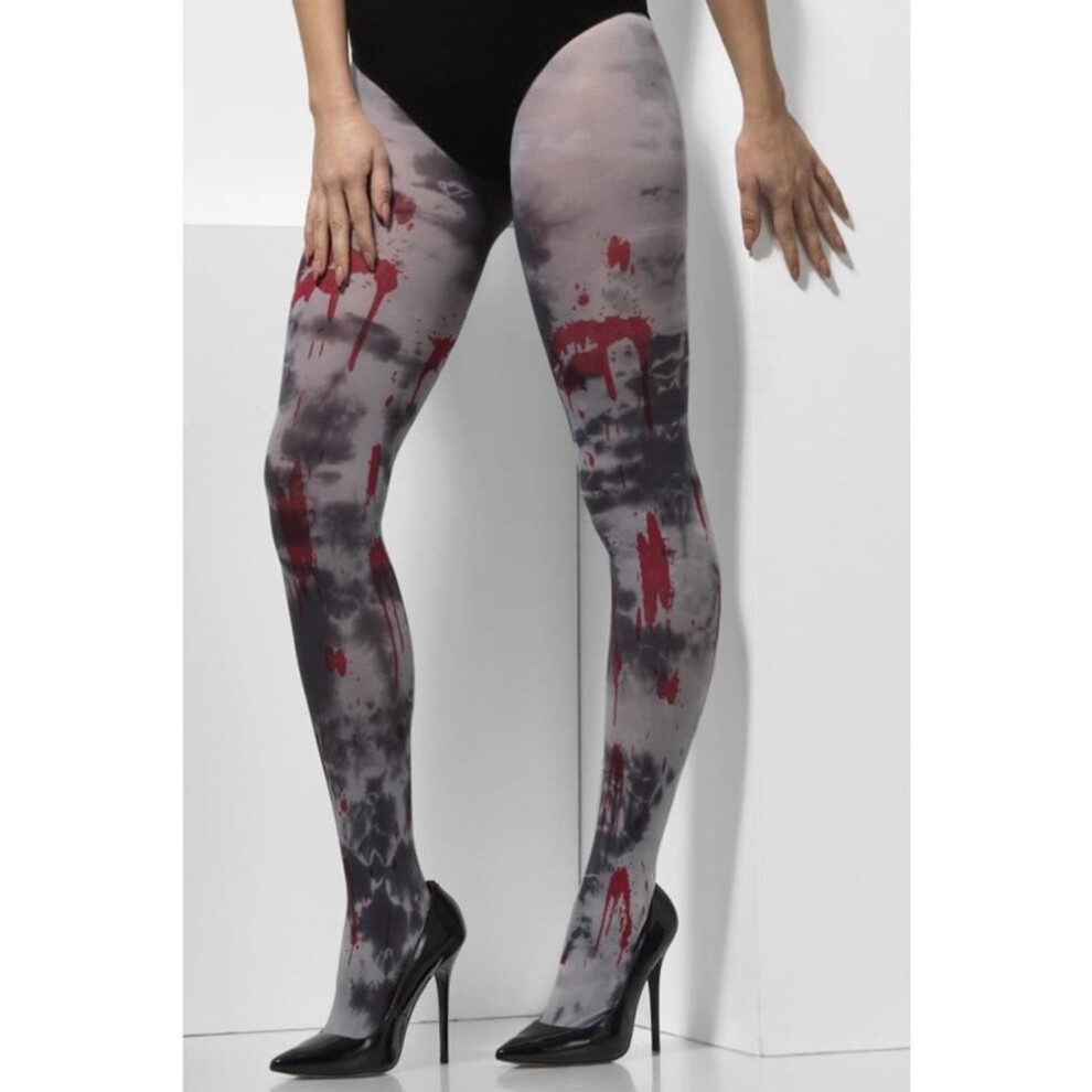 Opaque Tights, Zombie Dirt, Grey, with Blood Splatter