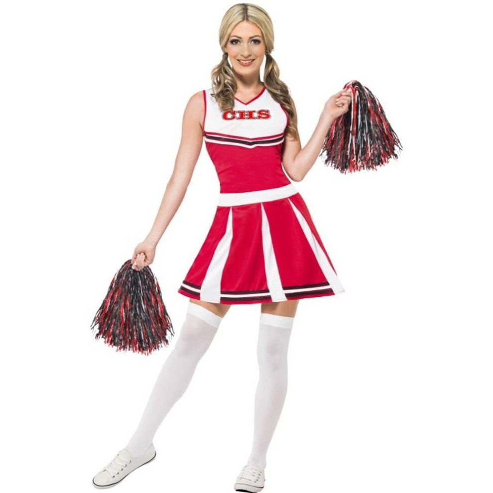 Cheerleader Costume with Pom Poms, Fancy Dress, UK Size 16-18