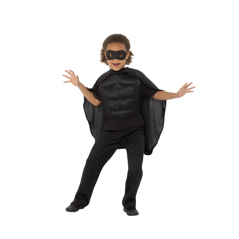 Kids Superhero Kit Black, Eyemask EVA & Cape,Boys Fancy Dress Age 4-7
