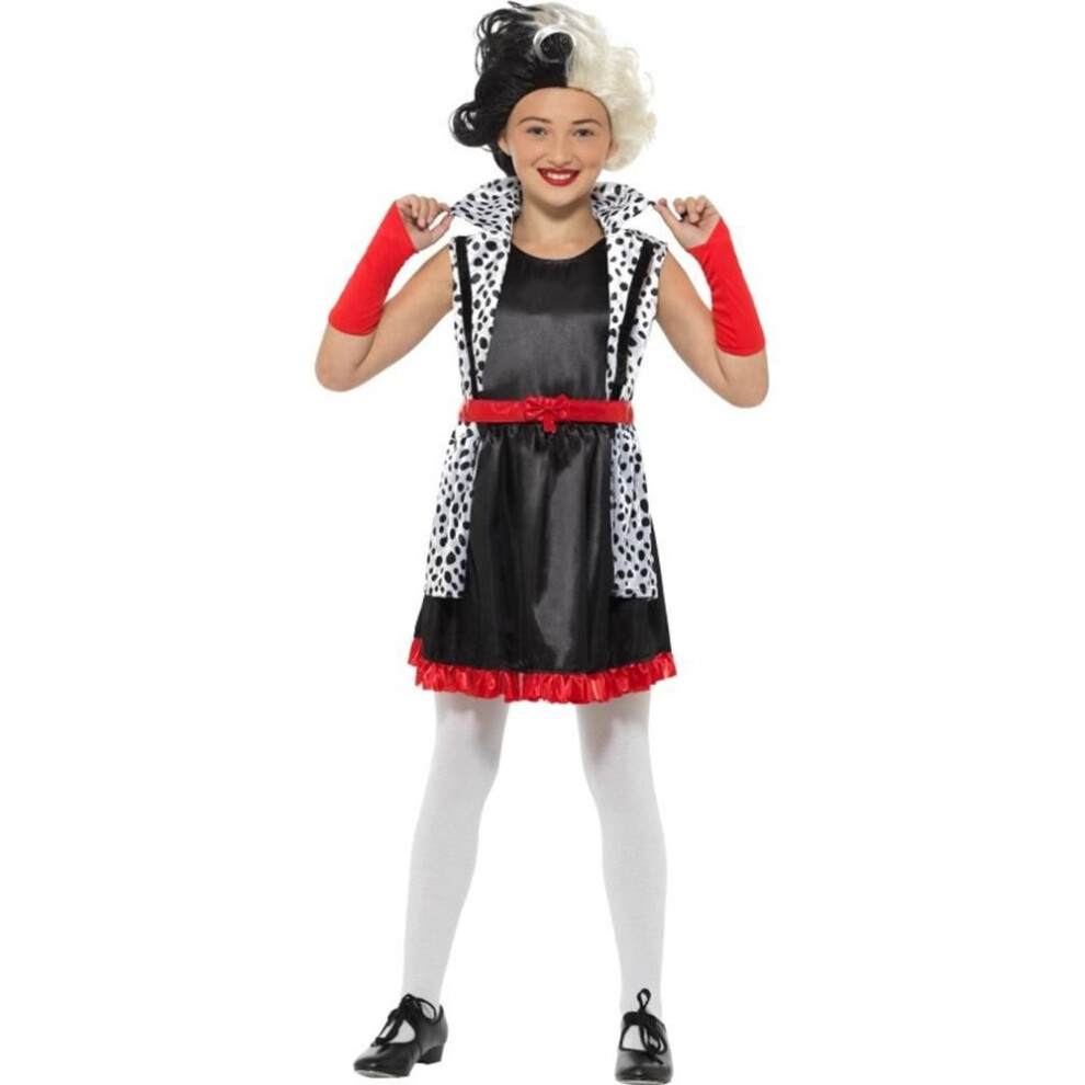 Cruella Deville Evil Little Madame Costume, Girls Fancy Dress,Medium Age 7-9