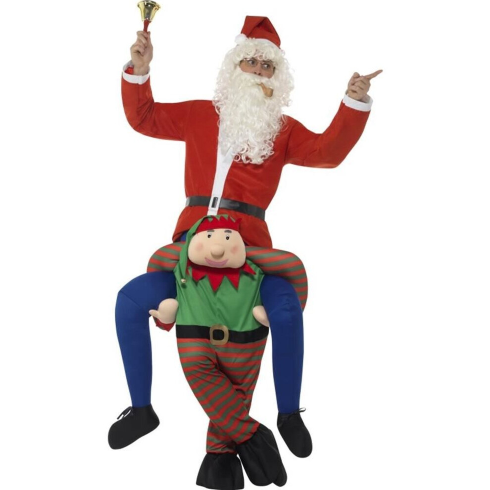 Smiffy's Piggyback Elf Costume, Christmas Adult Fancy Dress, One Size Green