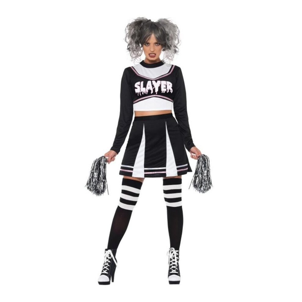 Smiffy's Fever Gothic Cheerleader Costume & Pom Poms, Fever Fancy Dress, Uk Size 8-10 Black