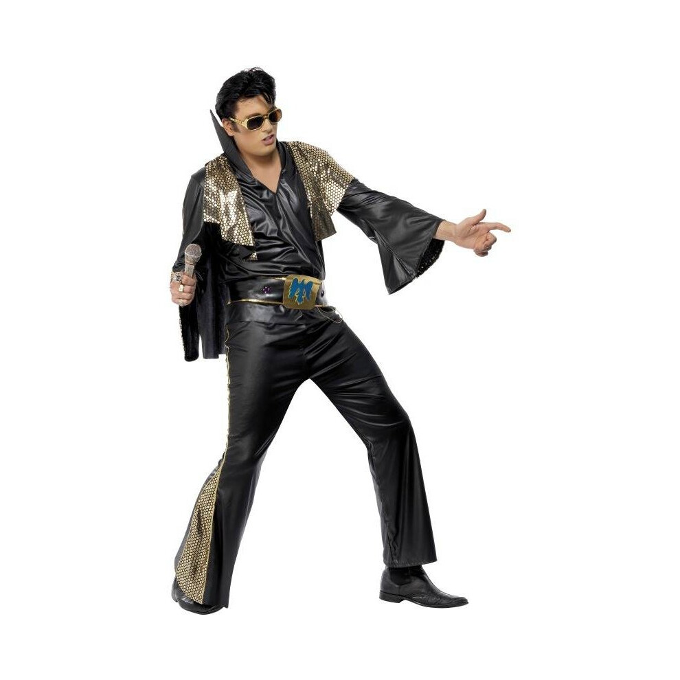 Smiffy's Elvis And Gold Costume, Chest 42"-44", Leg Inseam 33" Black